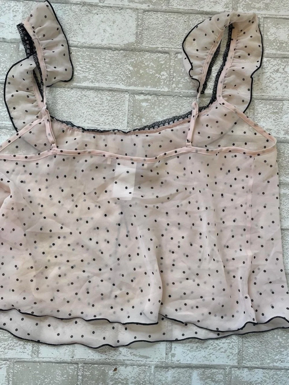 Vintage Y2K mcbling sheer baby pink black polkadot matching lingerie set